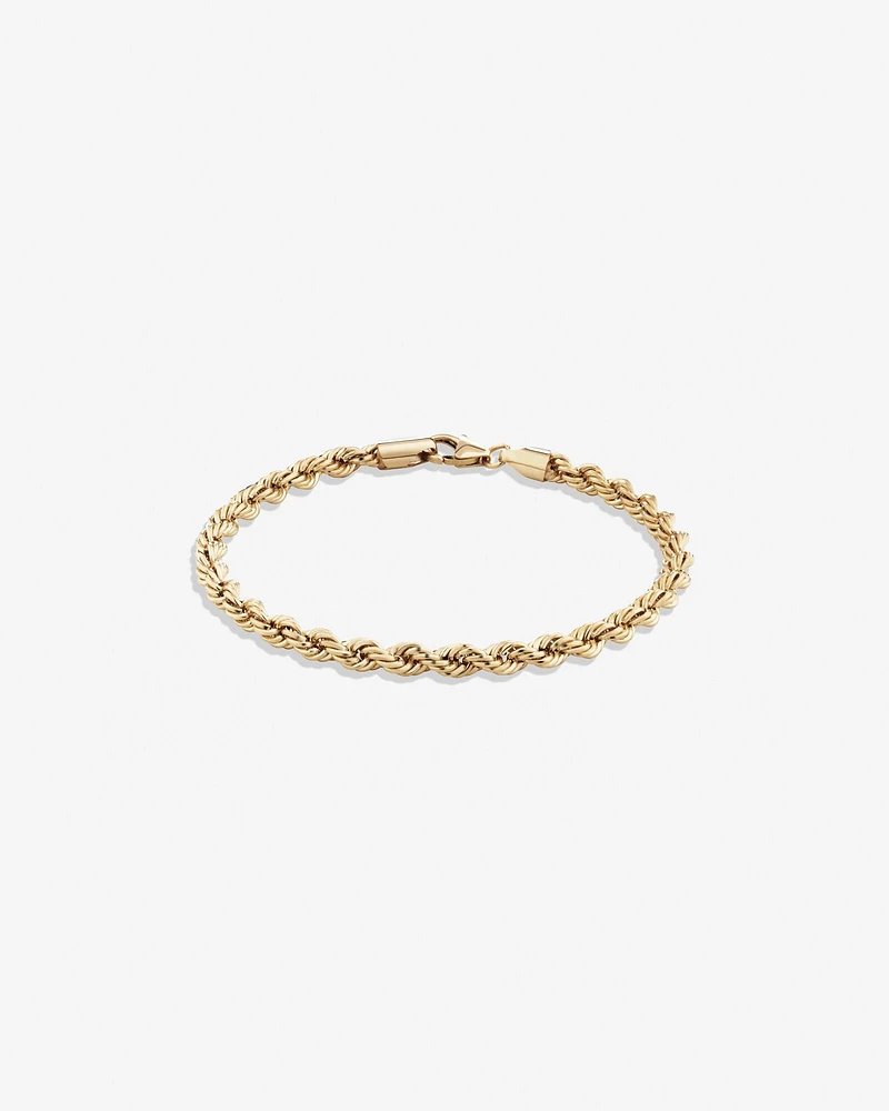 19cm (7.5") 4mm-4.5mm Width Rope Bracelet in 10kt Yellow Gold
