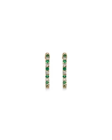 0.22 Carat TW Diamond and Created Emerald Huggie Hoop Earrings in 10kt Yellow Gold