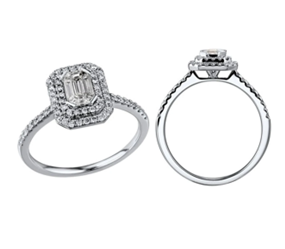 0.50 Carat TW Pie Cut Diamond Double Halo Engagement Ring in 14kt White Gold