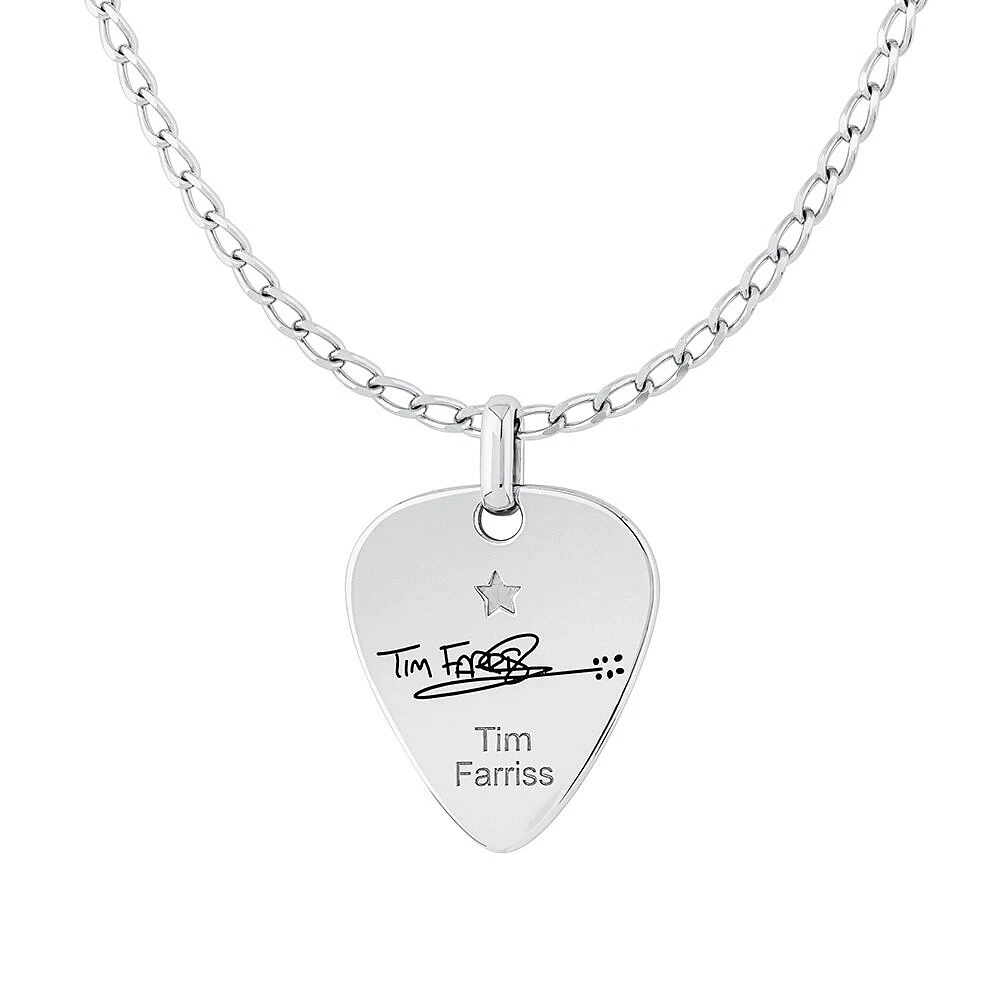 INXS Tim Farriss Engraved Guitar Pick Pendant with Chain in Recycled Sterling Silver