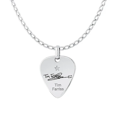 INXS Tim Farriss Engraved Guitar Pick Pendant with Chain in Recycled Sterling Silver