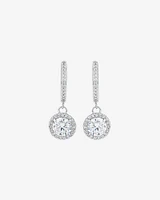 Round Brilliant Cubic Zirconia Halo Drop Hoop Earrings in Sterling Silver