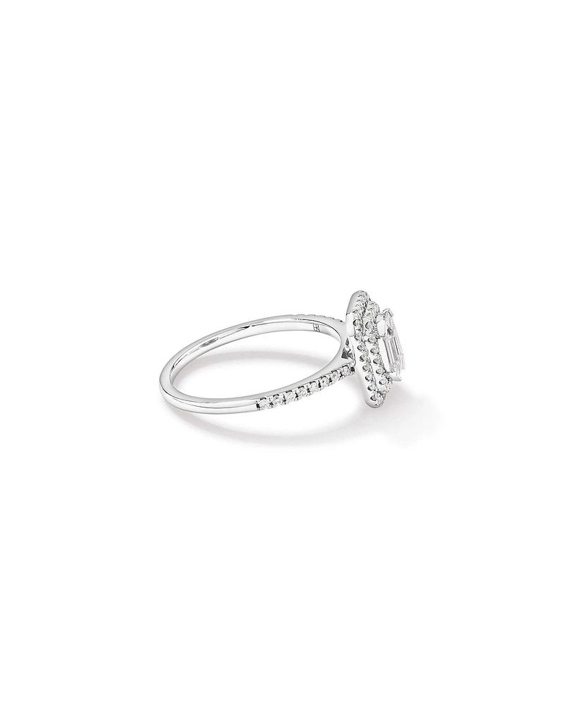 0.50 Carat TW Pie Cut Diamond Double Halo Engagement Ring in 14kt White Gold