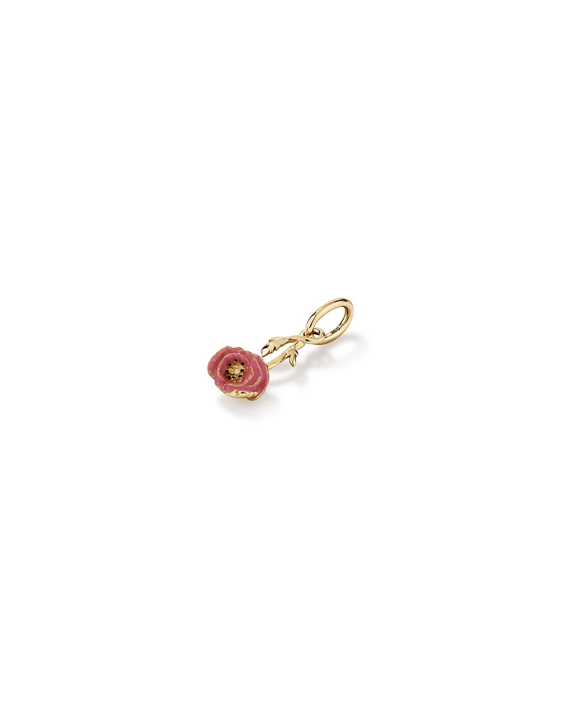14mm Enamel Poppy Pendant in 10kt Yellow Gold