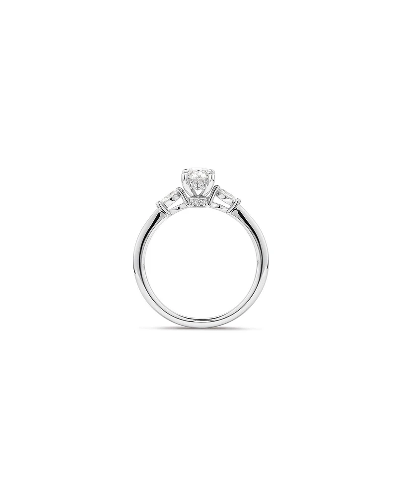 0.77 Carat TW Three Stone Oval and Marquise Cut Hidden Halo Engagement Ring in Platinum