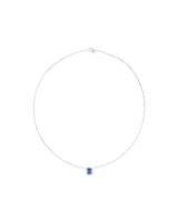 Emerald Cut Blue Tanzanite and 0.17 Carat TW Diamond Halo Pendant in 14kt White Gold
