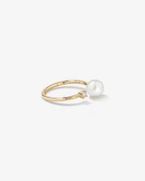 Cultured Freshwater Pearl and Diamond Open Ring in 10kt Yellow Gold