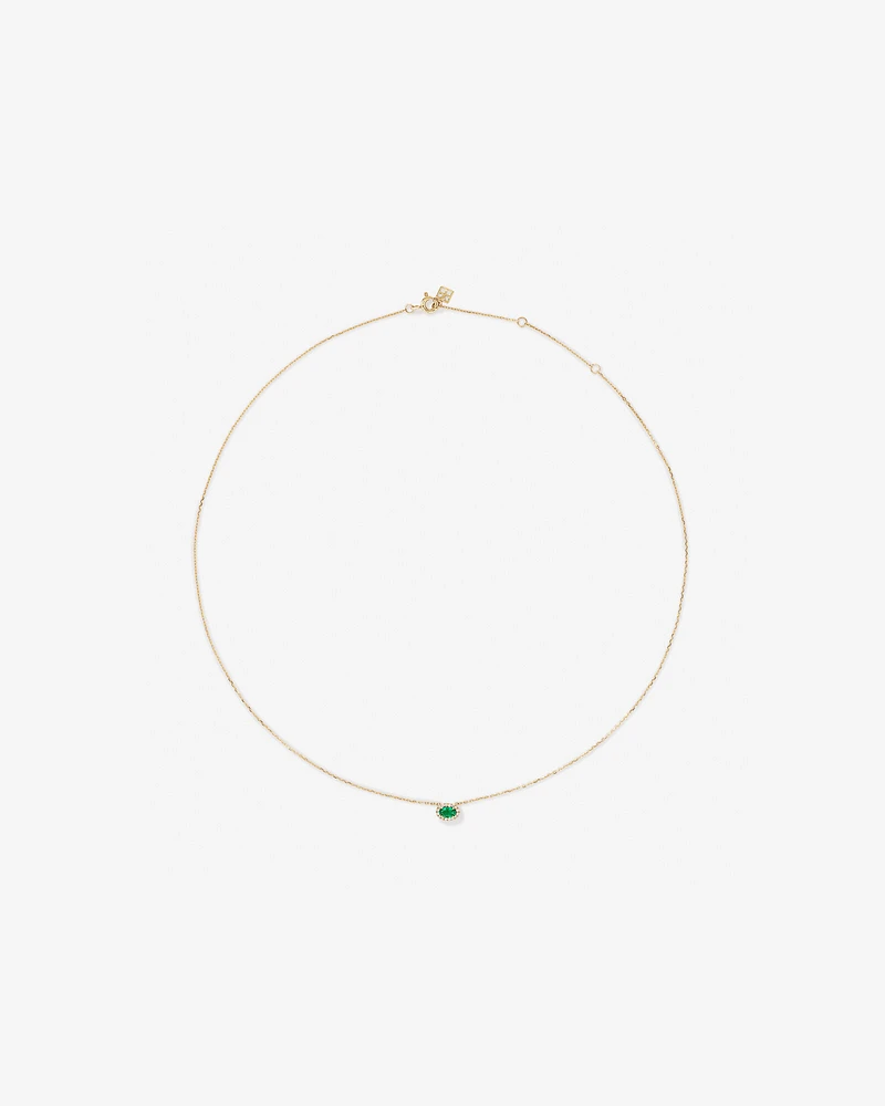 Oval Cut Green Emerald Gemstone and 0.05 Carat TW Diamond Halo Necklace in 10kt Yellow Gold
