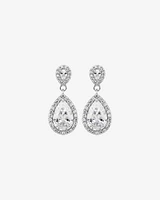 Pear Cubic Zirconia Halo Drop Stud Earrings in Sterling Silver