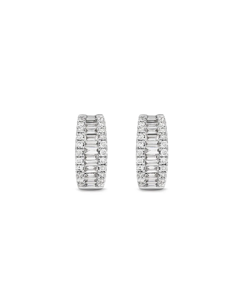 1.00 Carat TW Diamond Dot Dash Huggie Earrings in 14kt White Gold