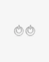 Fine Double Circle Diamond Stud Earrings in Sterling Silver