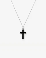Onyx Cross Pendant in Silver with 65cm Cable Chain