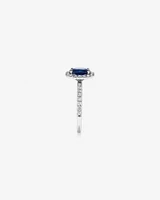Oval Cut Blue Sapphire Gemstone and 0.60 Carat TW Diamond Halo Ring in 14kt White Gold