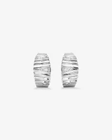 Cubic Zirconia Tapered Chunky Rib Half Hoop Stud Earrings in Sterling Silver
