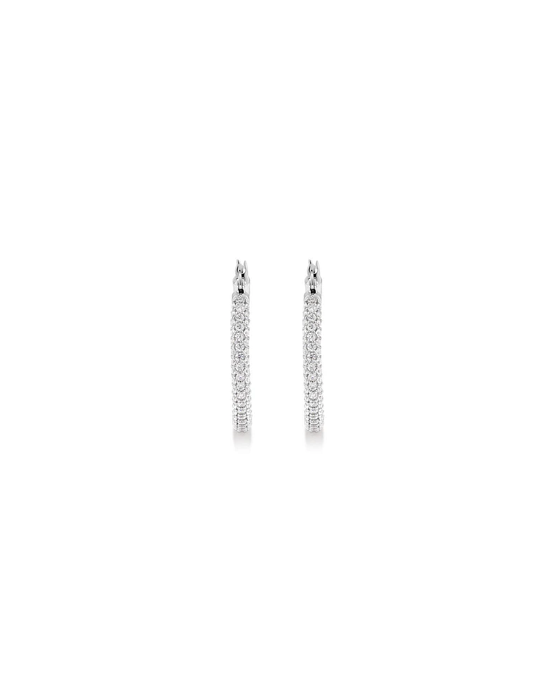 Full Pavé Set Cubic Zirconia Hoop Earrings in Sterling Silver