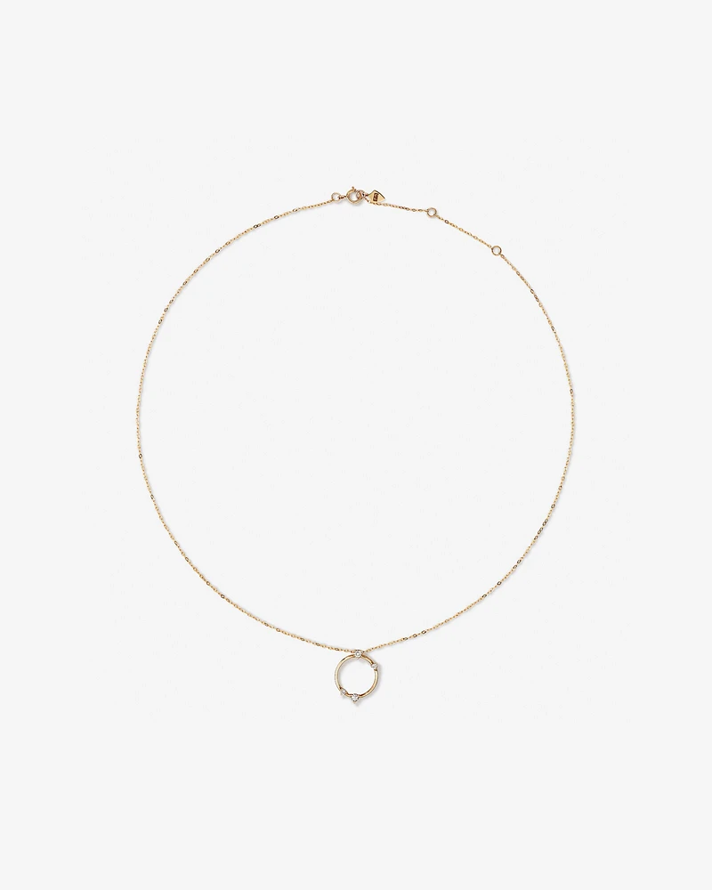 Diamond Studded Circle Necklace in 10kt Yellow Gold