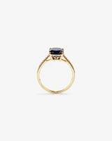 Cushion Cut Blue Created Sapphire Gemstone and Diamond Ring in 10kt Yellow Gold