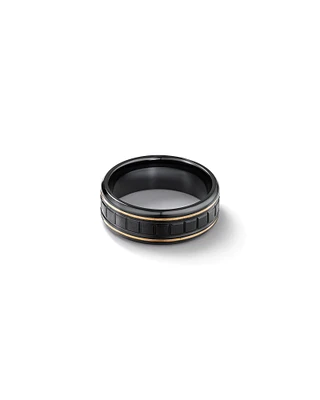 Square Texture Ring Black Titanium with 10kt Yellow Gold Inlays