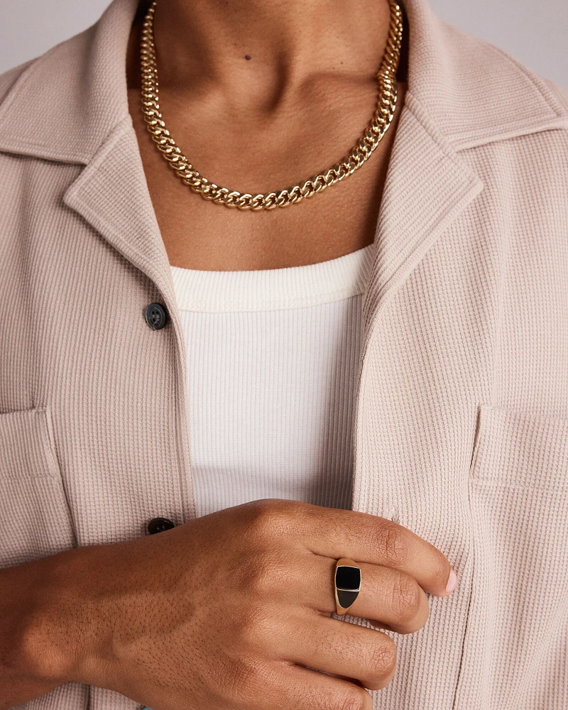 Men's Ring with Cushion-Shaped Onyx in 10kt Yellow Gold
