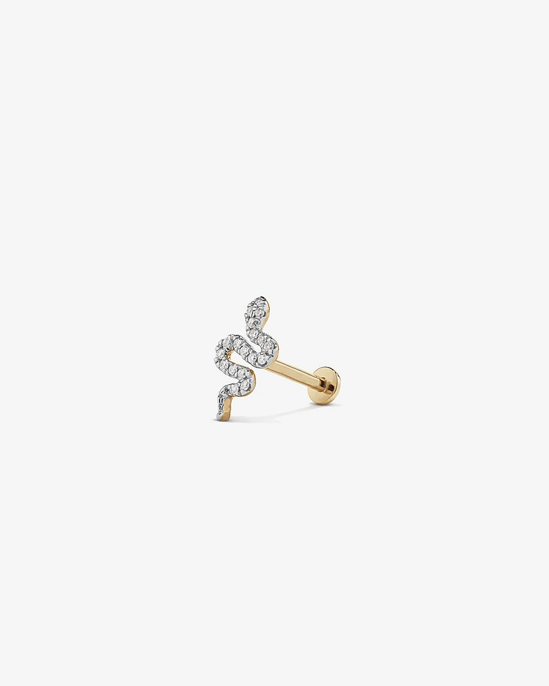 Diamond Snake Flat Back Helix Stud Earring in 10kt Yellow Gold