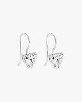 Love Heart Shaped Cubic Zirconia Drop Shepherds Hook Earrings in Sterling Silver