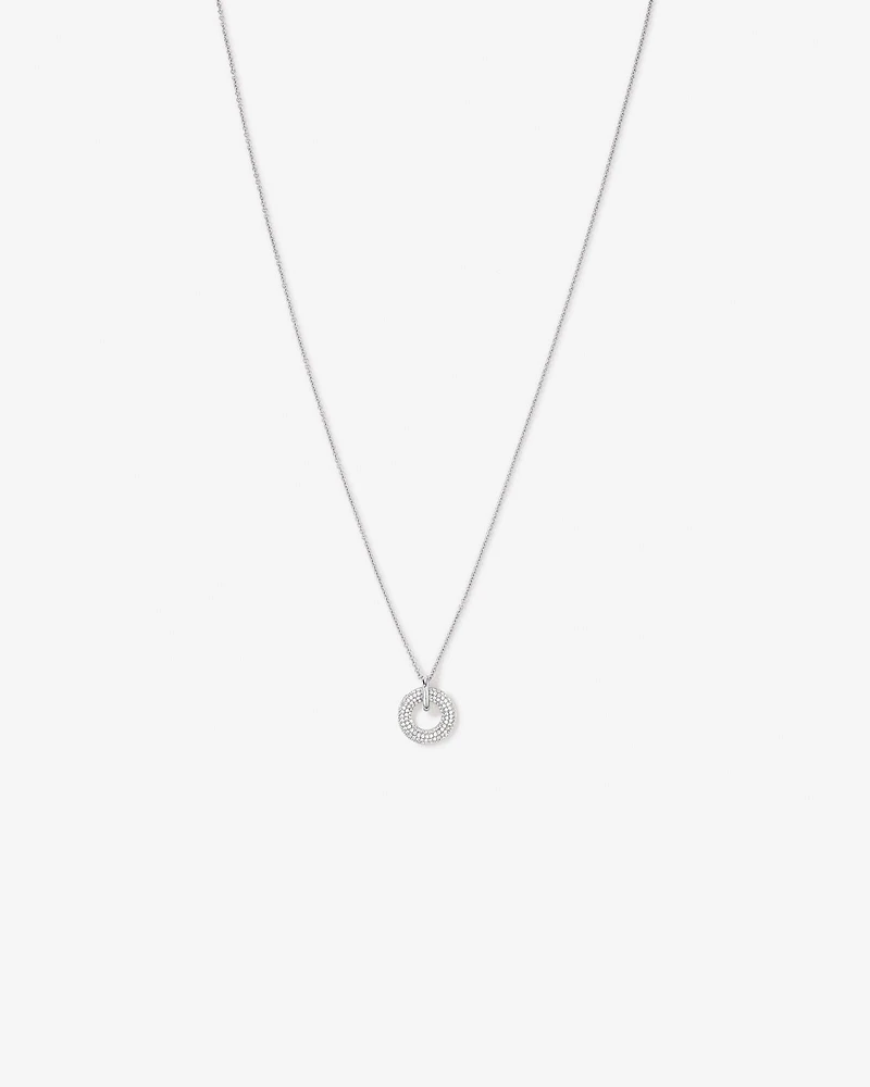 Pavé Set Cubic Zirconia Puff Open Circle Pendant Necklace in Sterling Silver