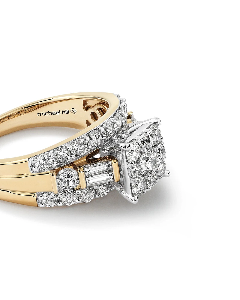 Bague de fiançailles en or blanc et jaune 14 K avec diamants totalisant 1,75 ct