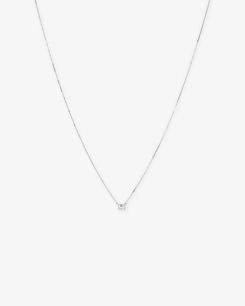 0.25 Carat TW Emerald Cut Diamond Solitaire Necklace in 18kt White Gold