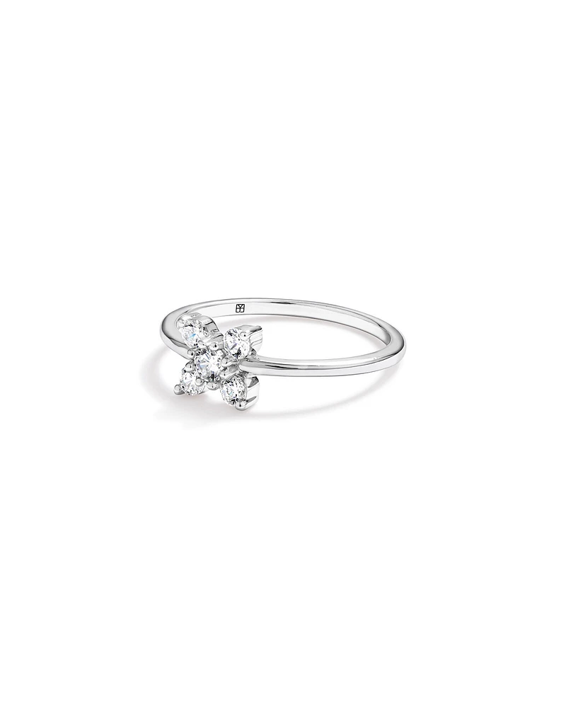 Cubic Zirconia Floral Ring Sterling Silver