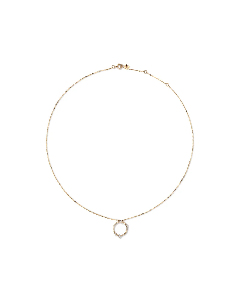 Diamond Studded Circle Necklace in 10kt Yellow Gold
