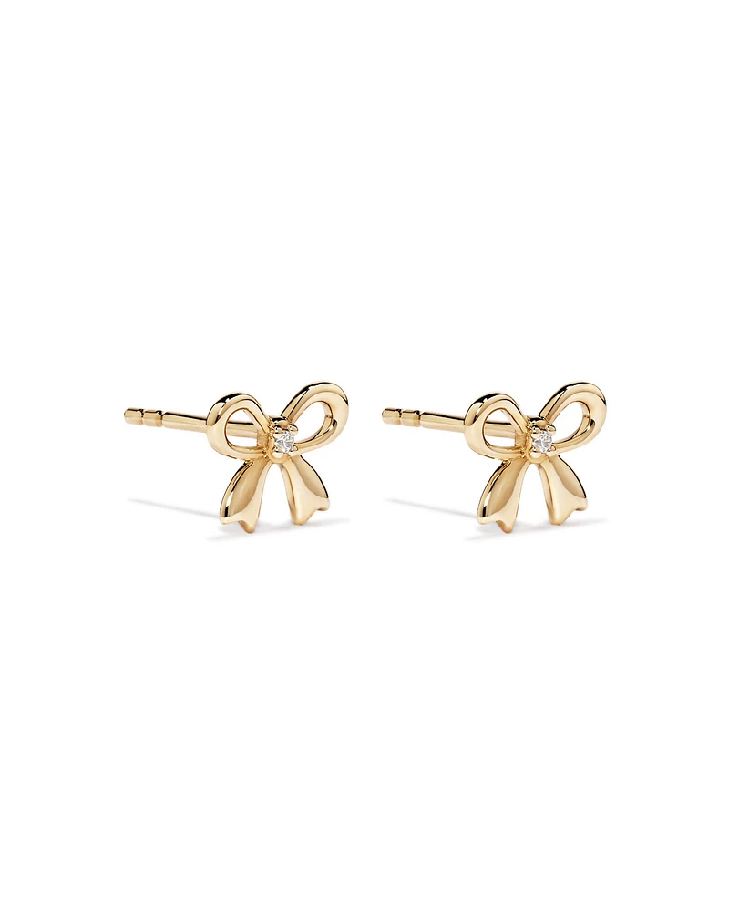 Cubic Zirconia Bow Stud Earrings in 10kt Yellow Gold