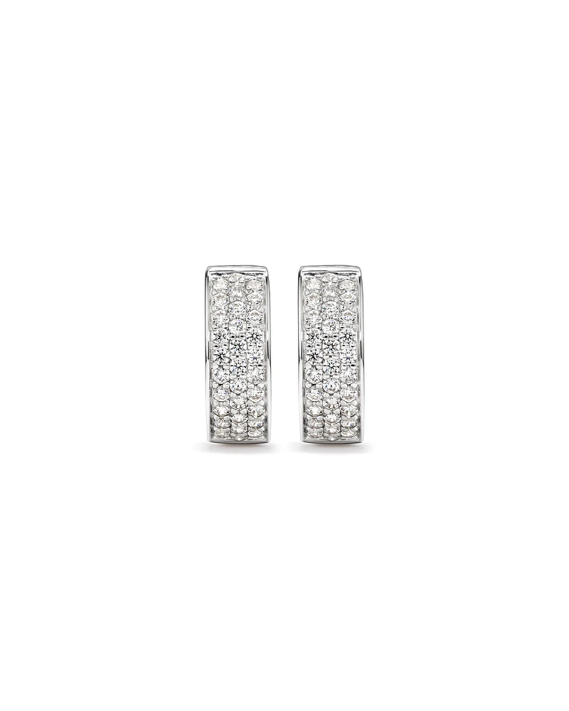 Reversible Huggie Earrings With Cubic Zirconia In Sterling Silver