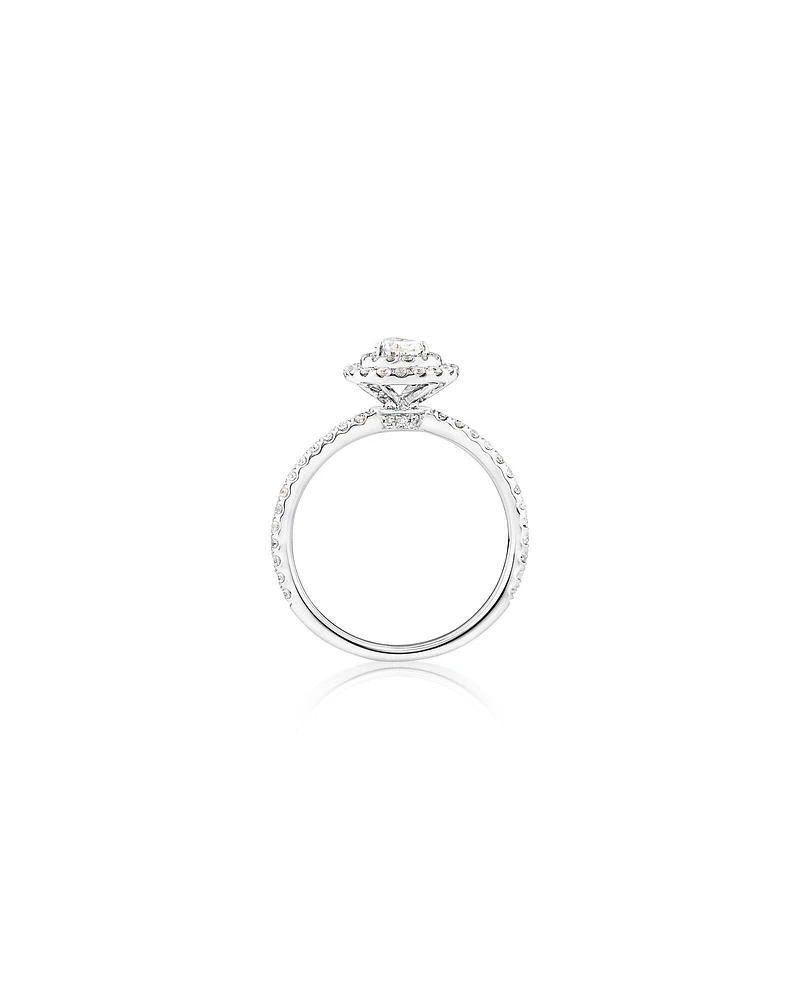 Double Halo Ring with 0.71 Carat TW of Diamonds in 18kt White Gold
