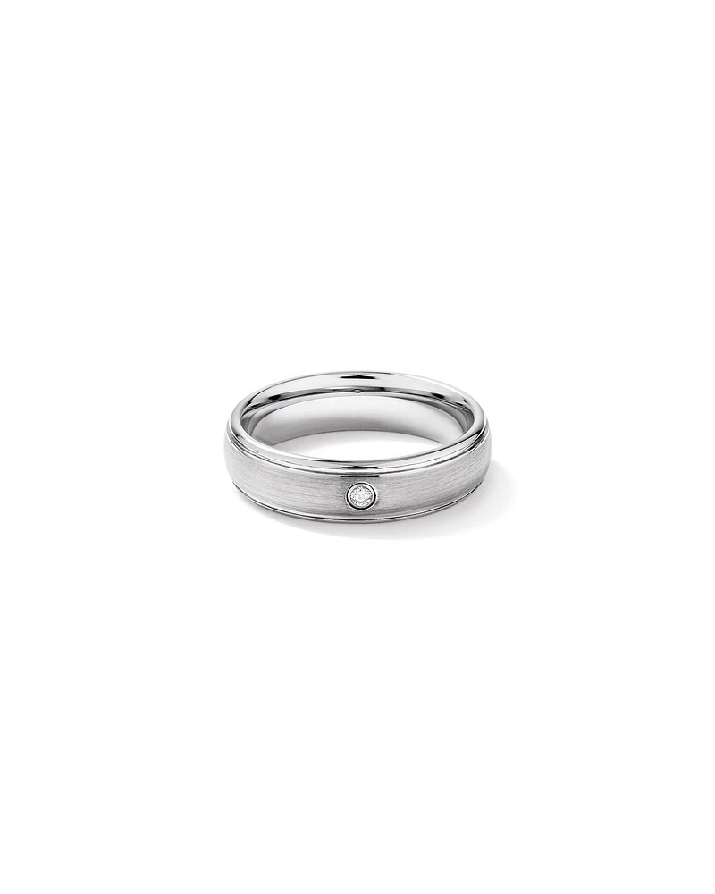6mm Polished and Brushed Diamond Wedding Band in Tungsten