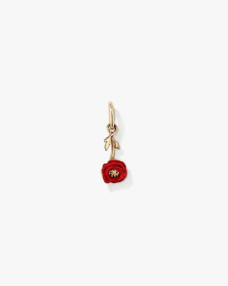 14mm Red Enamel Poppy Pendant in 10kt Yellow Gold