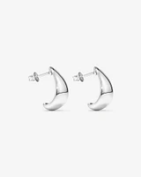 Polished Large Half Hoop Dome Stud Earrings in Sterling Silver