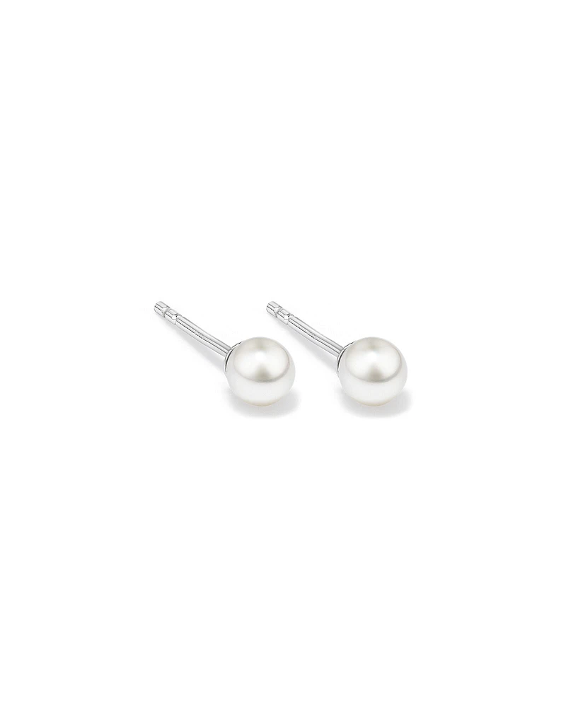 Stud Earrings with 4mm Round Cultured Freshwater Pearl in Silver