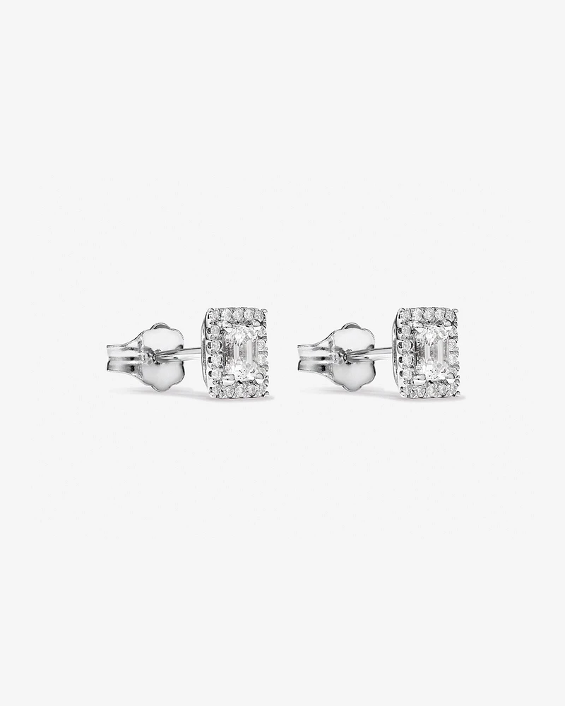 0.46 Carat TW Emerald Diamond Halo Stud Earrings in 10kt White Gold