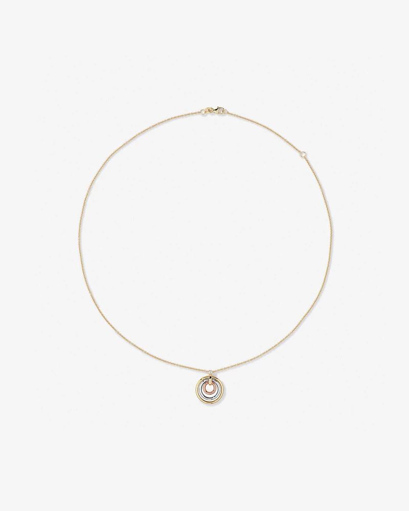 Diamond Accent Tri Tone Circle Pendant in 10kt Yellow, Rose and White Gold