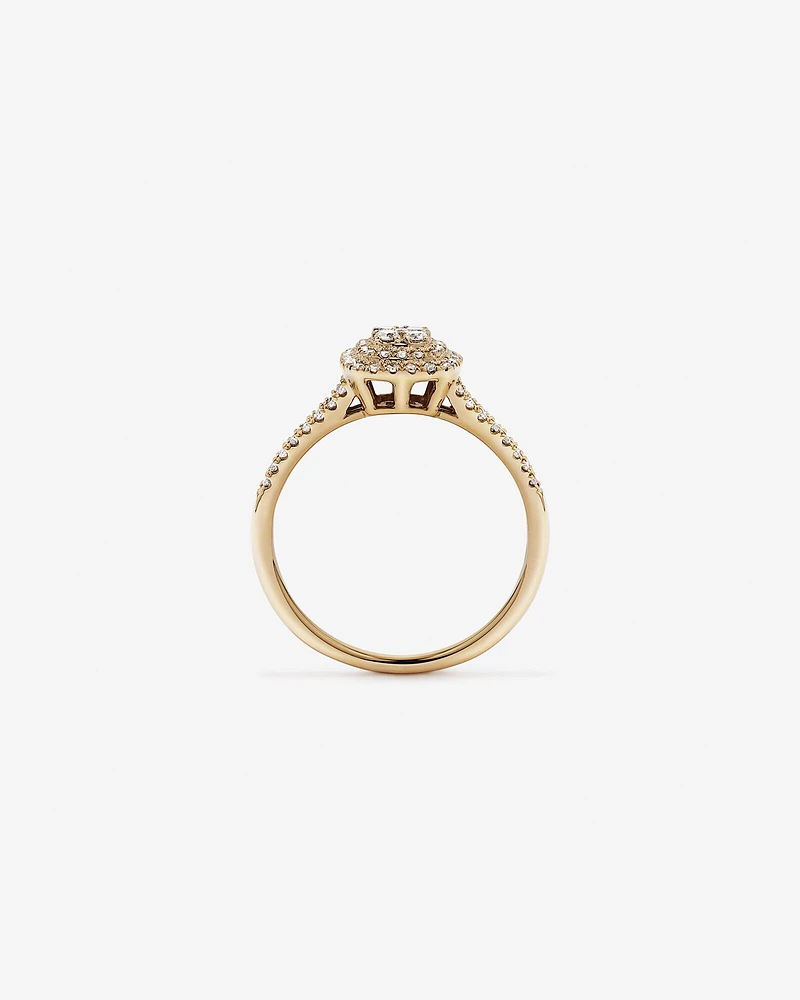 0.30 Carat TW Cushion Shaped Cluster Diamond Halo Engagement Ring in 10kt Yellow Gold