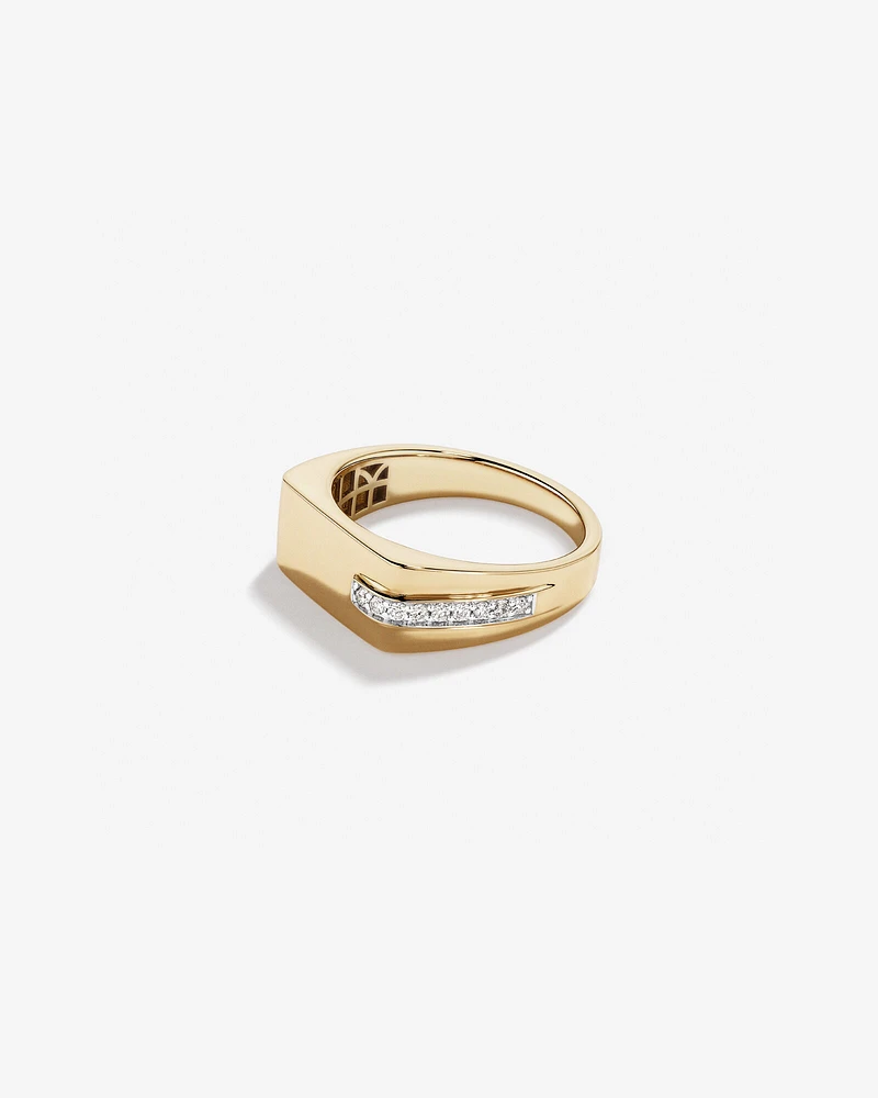 Diamond Accent Men's Signet Ring in 10kt Yellow and White Gold