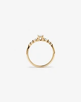 0.59 Carat TW Oval and Pear Sidestone Engagement Ring in 14kt Yellow Gold