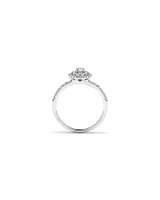 0.58 Carat TW Oval Diamond Halo Baguette Side Accent Engagement Ring in 14kt White Gold