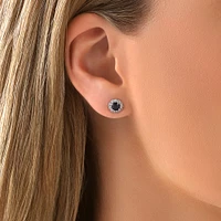 Halo Stud Earrings with Sapphire & 0.28 Carat TW of Diamonds in 10kt White Gold