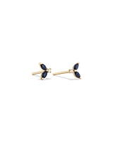 Round Diamond and Marquise Blue Sapphire Gemstone Stud Earrings in 10kt Yellow Gold