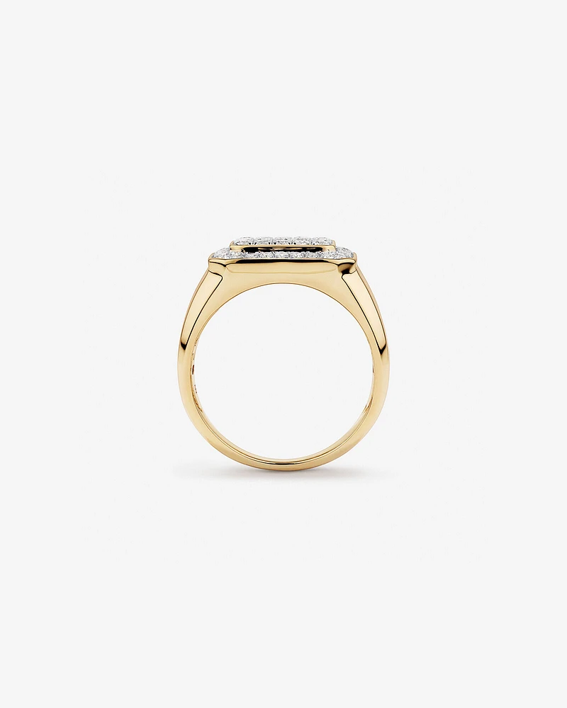 1.00 Carat TW Round Brilliant Diamond Pave Men's Signet Ring in 10kt Yellow Gold