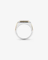0.70 Carat TW Diamond Pave Two-Tone Men's Signet Ring in 10kt Yellow and White Gold
