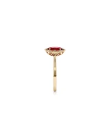 Oval Cut Created Ruby and Diamond Halo Ring in 10kt Yellow Gold