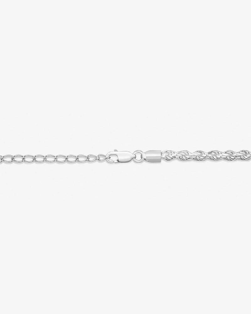 50cm (20") 3.5mm-4mm Width Rope Chain in Sterling Silver