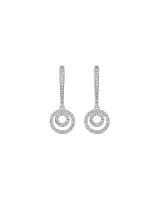 Fine Double Circle Diamond Drop Huggie Earrings in Sterling Silver